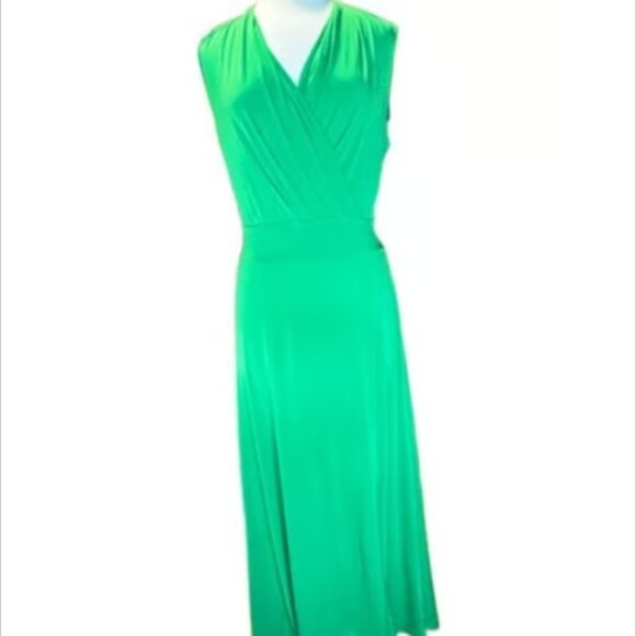 New York Company MSRP $98 NEW Green Maxi Dress V-neck Flowy Sleeveless LG - Picture 2 of 10